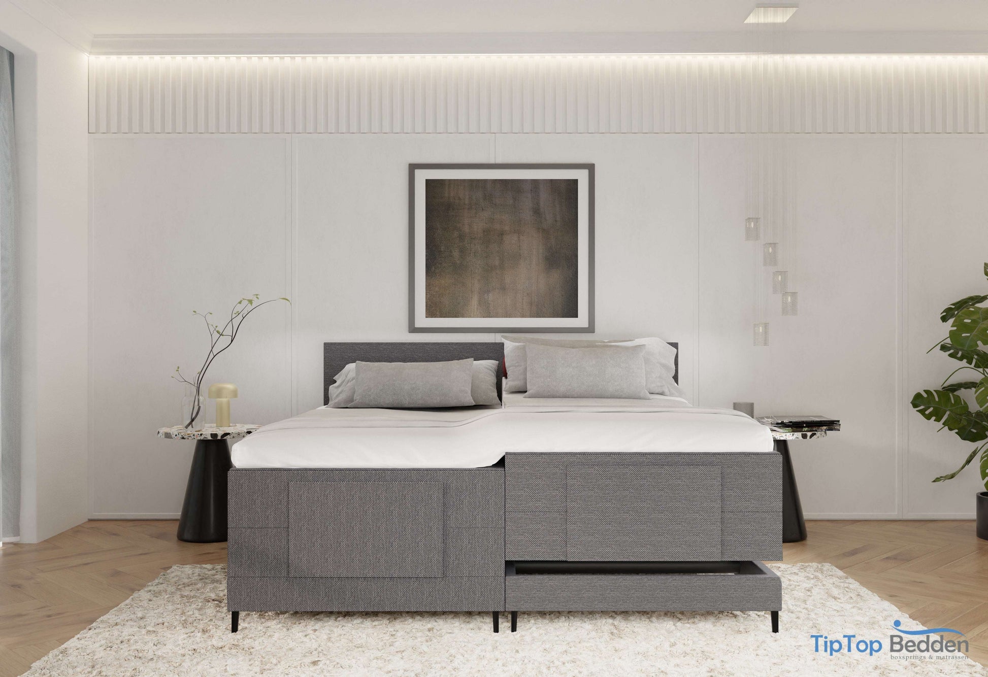 Elektrische boxspring Sergio - Stof - Luxe 7 zone matrassen - Complete set met bediening en gratis topmatras