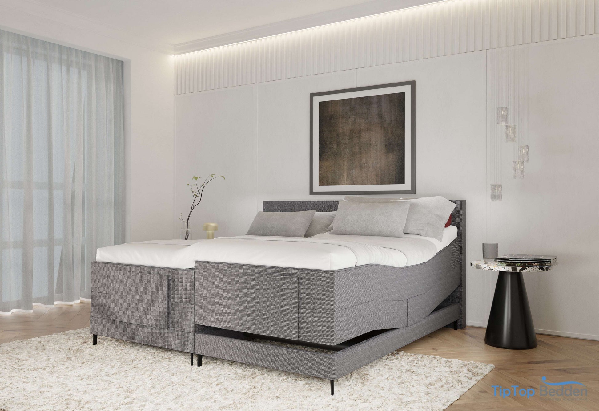 Elektrische boxspring Sergio - Stof - Luxe 7 zone matrassen - Complete set met bediening en gratis topmatras