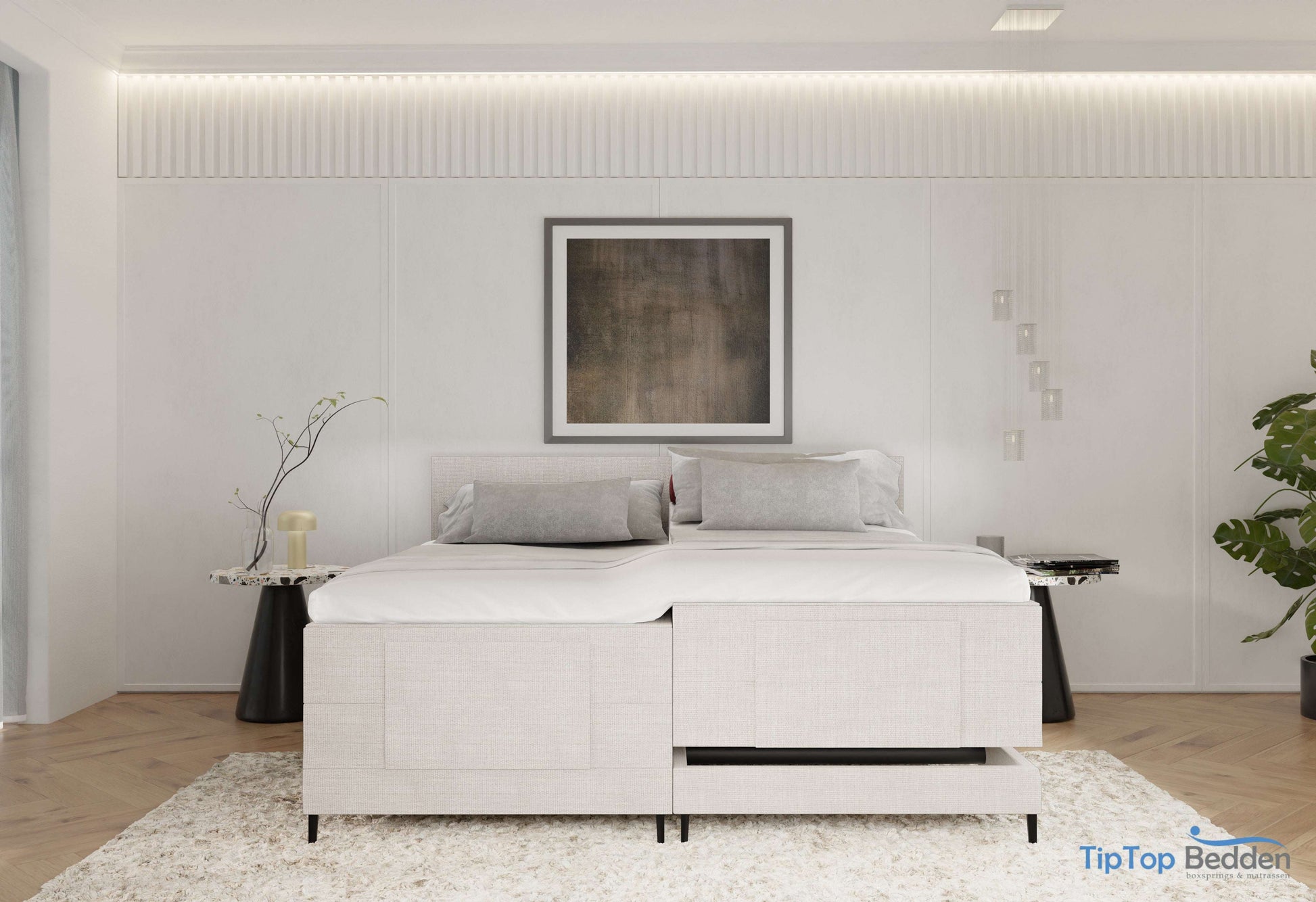 Elektrische boxspring Sergio - Stof - Luxe 7 zone matrassen - Complete set met bediening en gratis topmatras