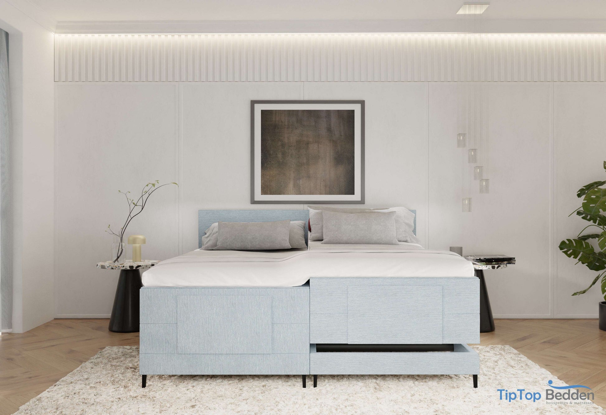 Elektrische boxspring Sergio - Stof - Luxe 7 zone matrassen - Complete set met bediening en gratis topmatras