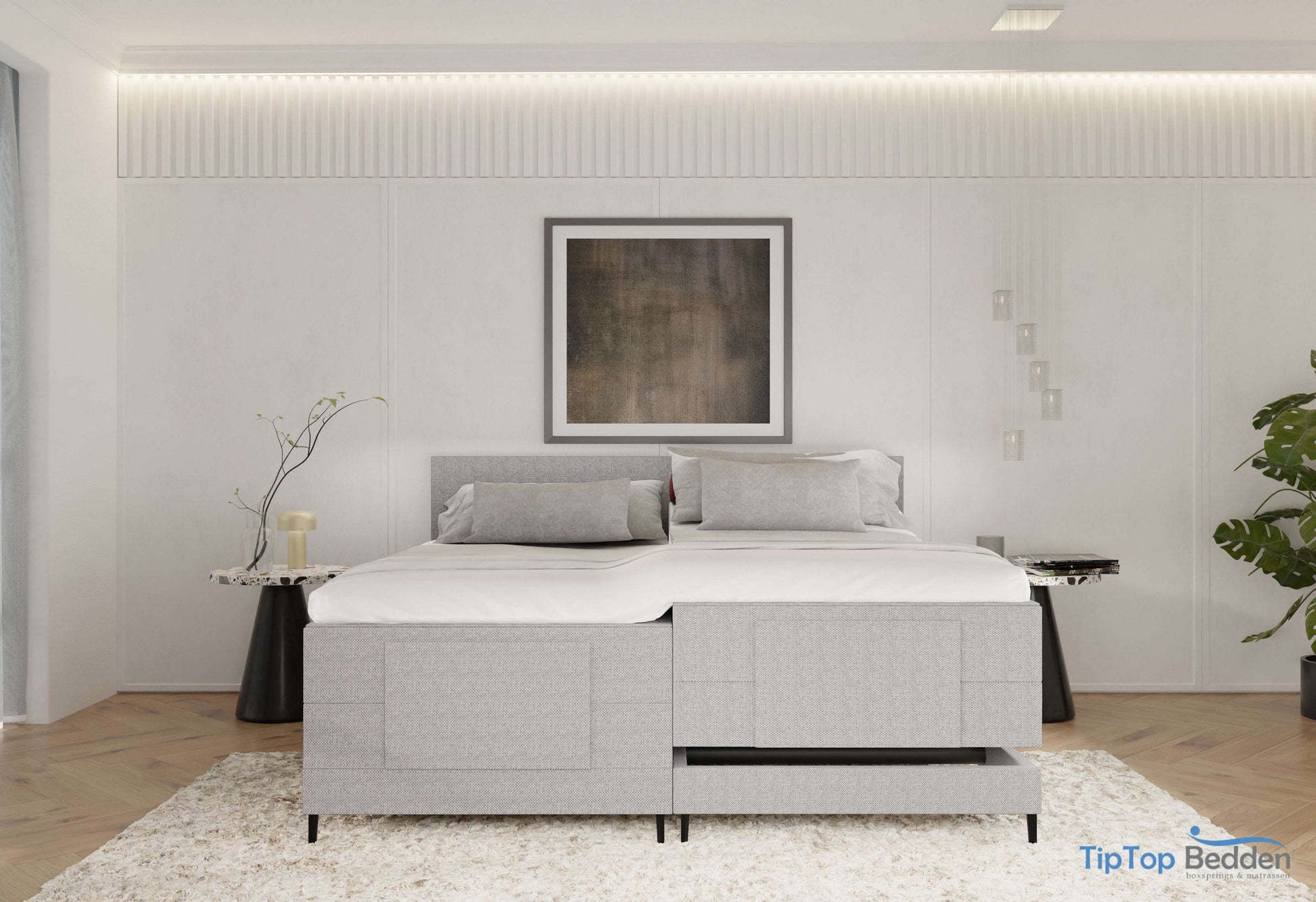 Elektrische boxspring Sergio - Stof - Luxe 7 zone matrassen - Complete set met bediening en gratis topmatras