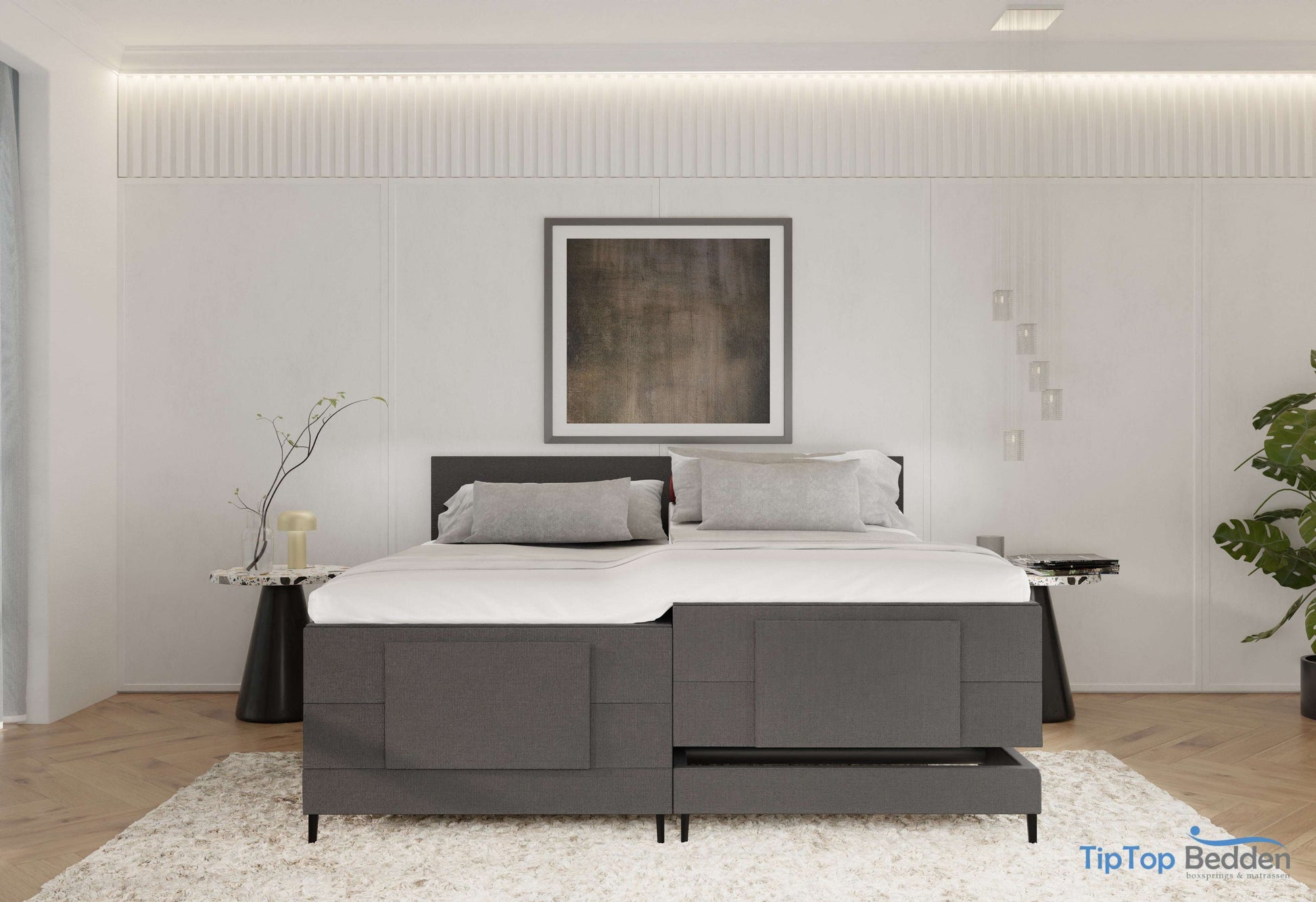 Elektrische boxspring Sergio - Stof - Luxe 7 zone matrassen - Complete set met bediening en gratis topmatras