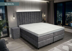 Boxspring Retro XL grijs - Speciale editie - Luxe 7 zone matrassen - complete set met gratis topmatras