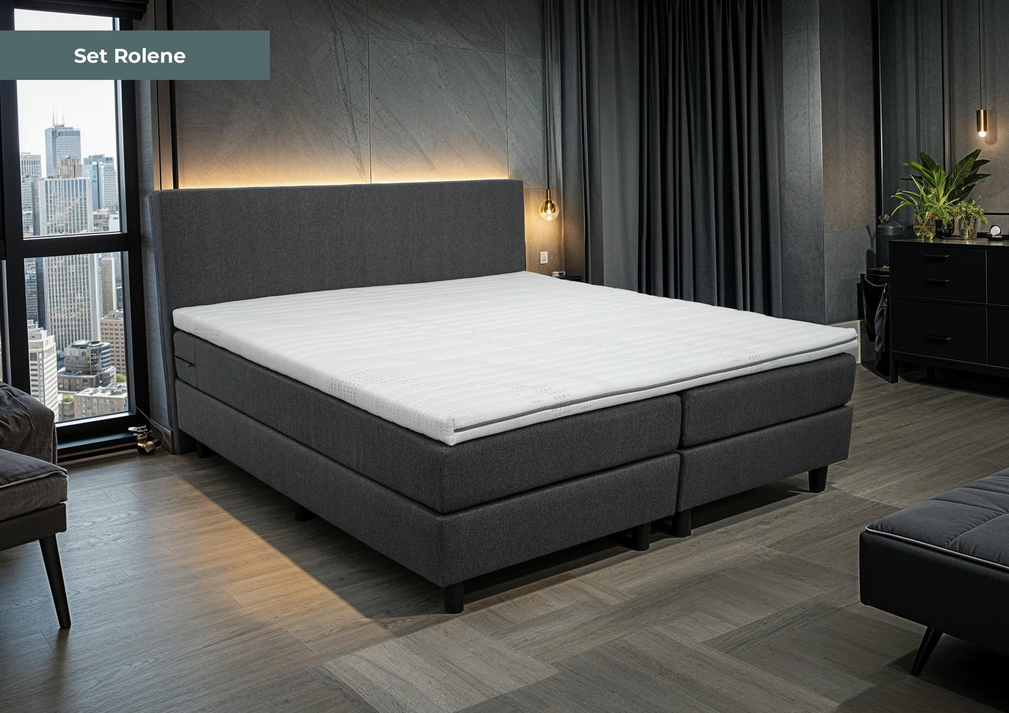 Boxspring Rolene zwart - Speciale editie - Luxe 7 zone matrassen - complete set met gratis topmatras