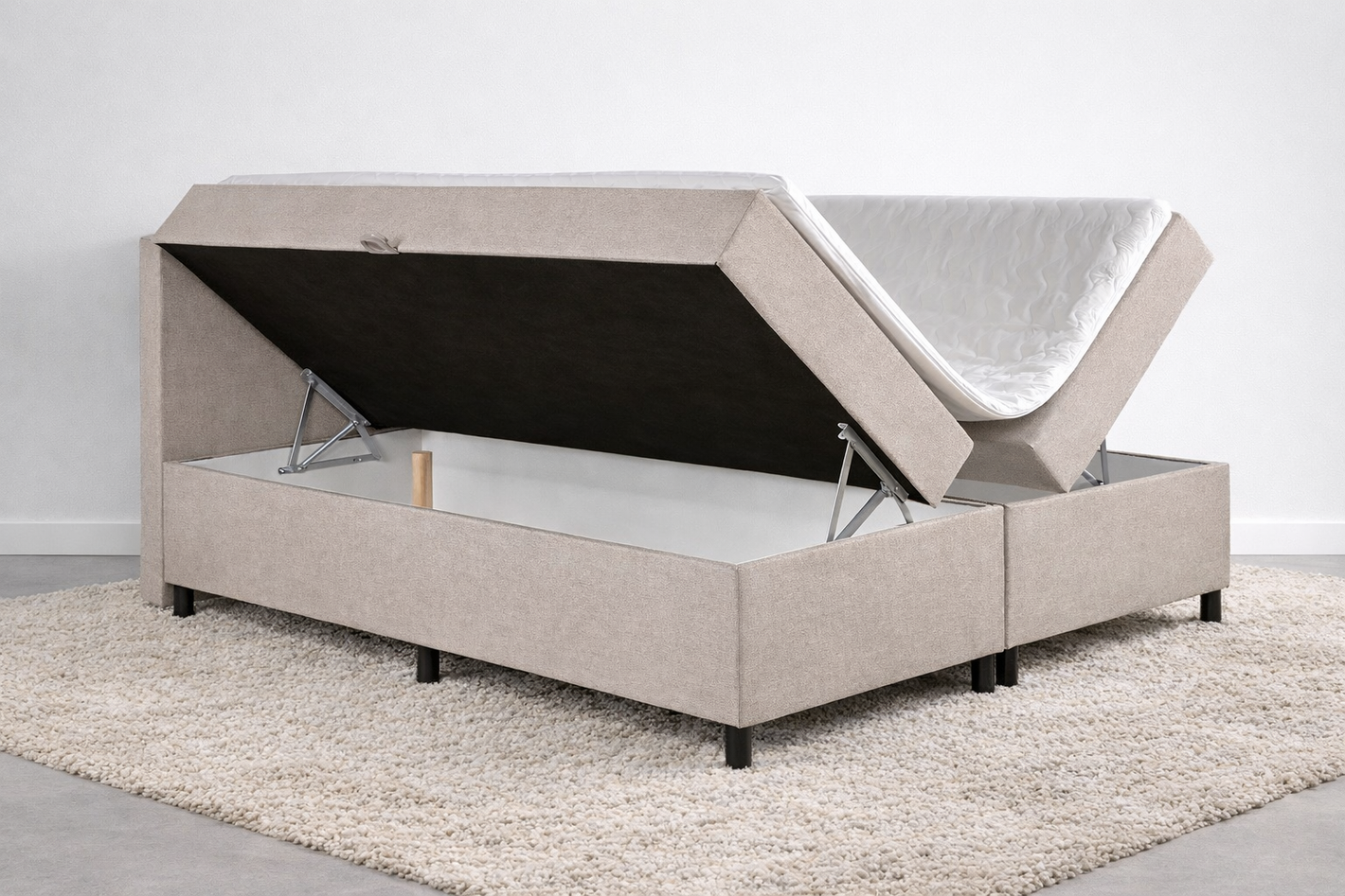 beige opbergboxspring zijkanten omhoog