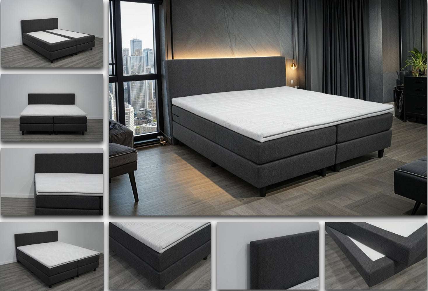 Boxspring Rolene zwart - Speciale editie - Luxe 7 zone matrassen - complete set met gratis topmatras