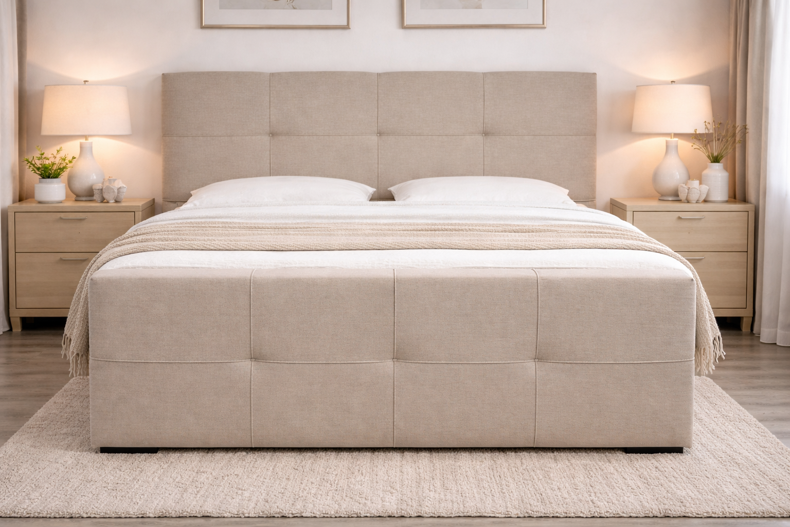 boxspring ibiza vooraanzicht beige hoofd en voetbord