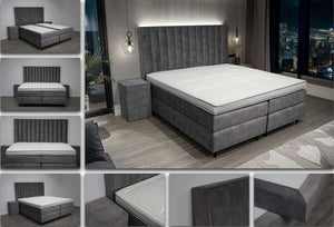 Boxspring Retro XL grijs - Speciale editie - Luxe 7 zone matrassen - complete set met gratis topmatras